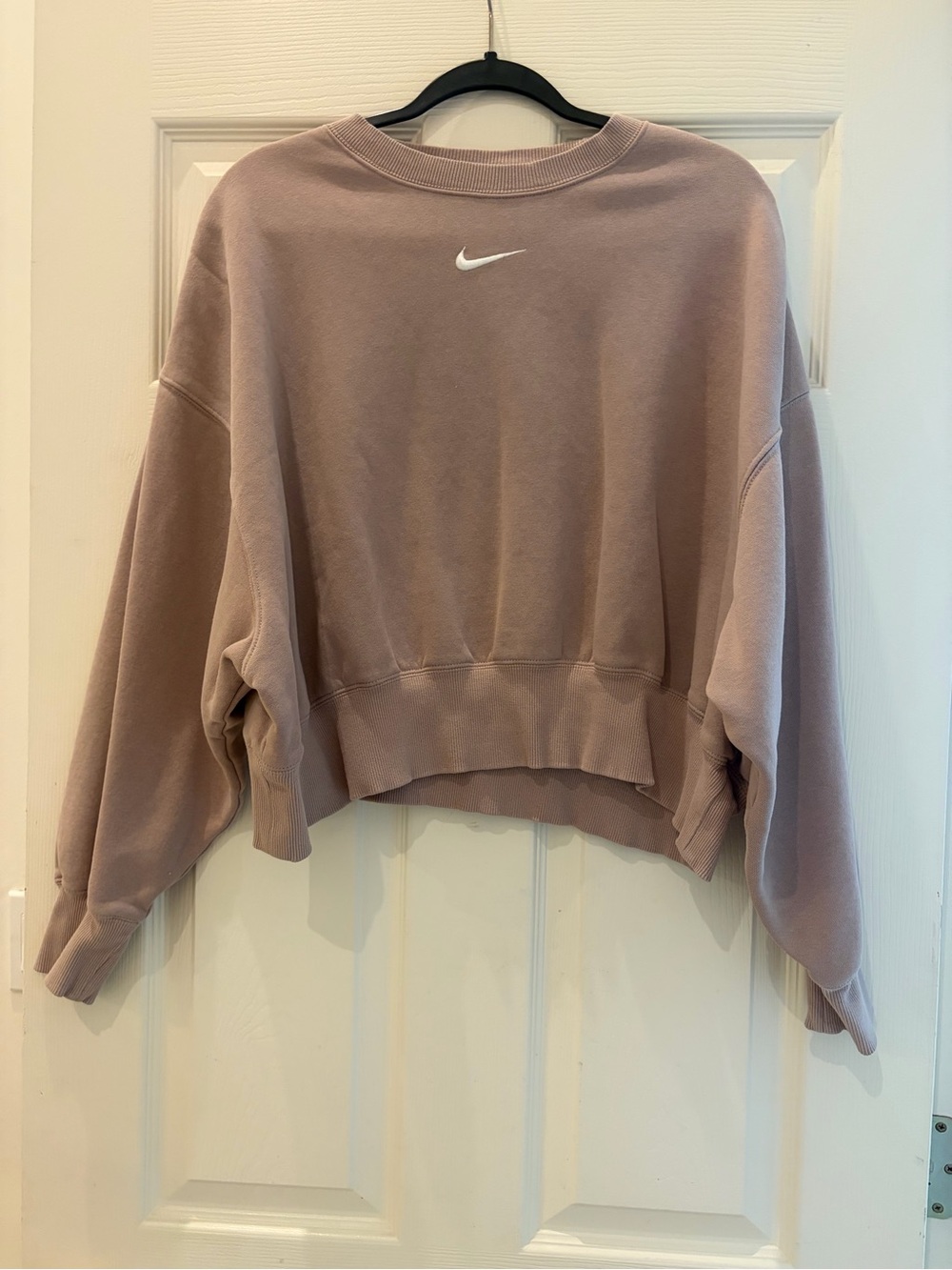 Nike Women's Cropped Crew Sweatshirt - Taupe with White Swoosh